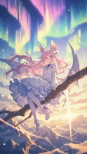 オーロラと白コウモリの女の子