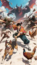仲間と共に戦う桃太郎