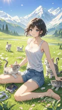 A girl and kittens — The Edge80さんのAIイラスト