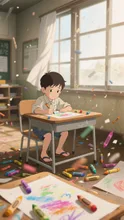 幼少期、絵を書いた覚えがない、無数のクレヨンで書き殴ってタイトルは全部（風）だった