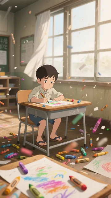 幼少期、絵を書いた覚えがない、無数のクレヨンで書き殴ってタイトルは全部(風)だった