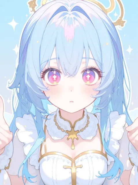 水色髪のローツインテール ピンクの瞳…