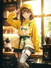 パーカー娘のカフェ店員さん…黄 — パーカーイラストのAIイラスト|SUPPART