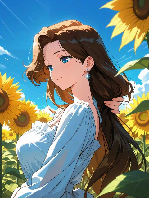 ヒマワリ畑で