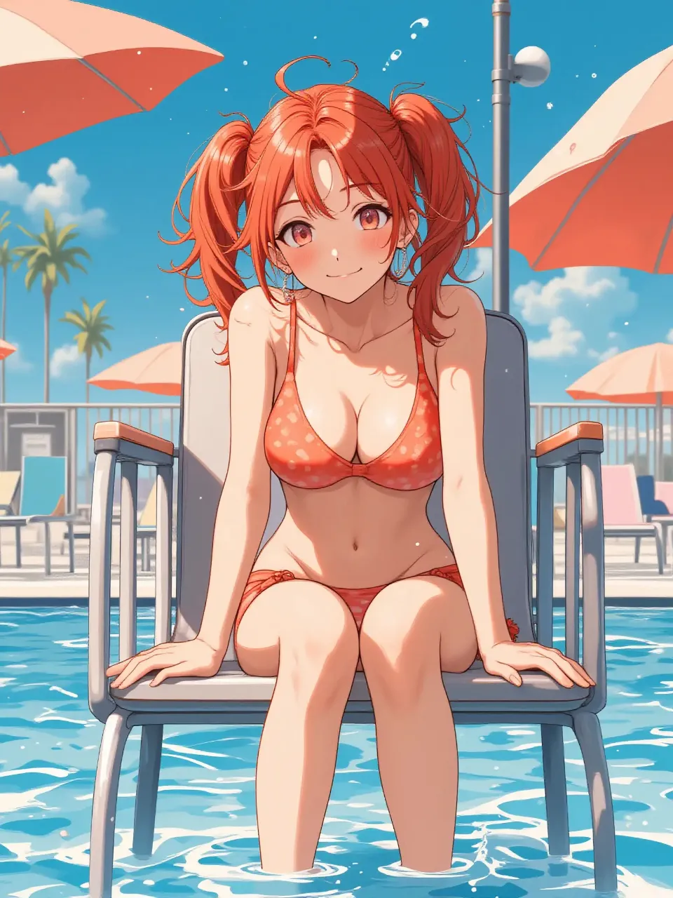 あまりの暑さに水に足をつけて監視をするお姉さん
