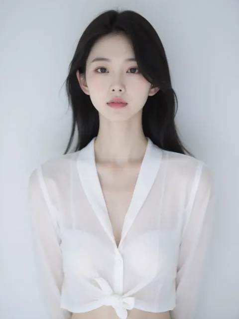 白ブラウスのみ着た姿の色っぽい成年女性
