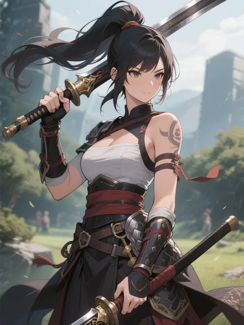 武器を手にした戦士の強い女 - 画像生成チャレンジ