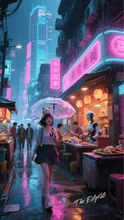 A girl walking down in downtown — The Edge80さんのAIイラスト