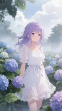 S　白きワンピースと紫陽花の庭