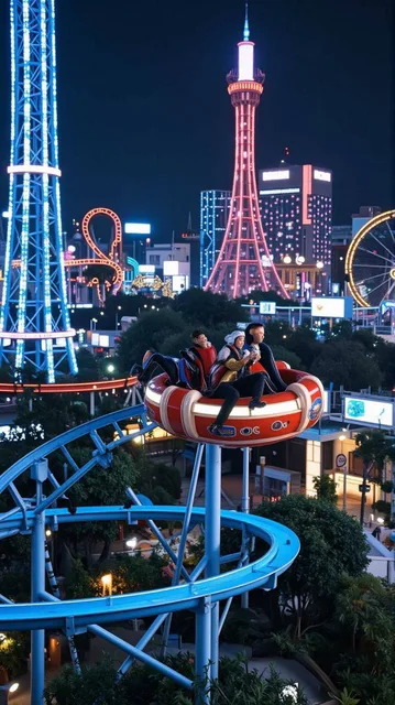 Future Floating Ride Neon Tower Amusement Park
