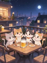 お疲れ様にゃん🐱🐱🐱🐱 — 屋上のAIイラスト|SUPPART