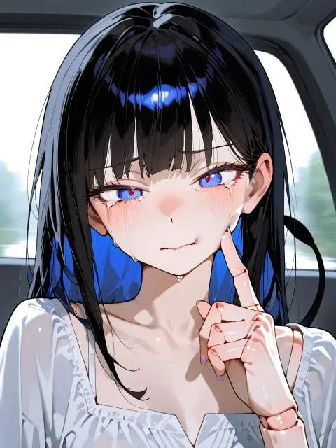 目尻から頬に涙をこぼした色っぽい成年女性 - 涙 vs 無表情