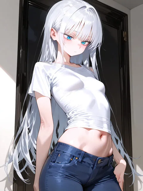 超美少女白いミニTジーパン体のラインが強調されてるスレンダー…
