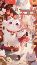 招き猫と陽子。