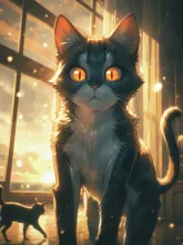 チュールを見つけた黒猫の反応