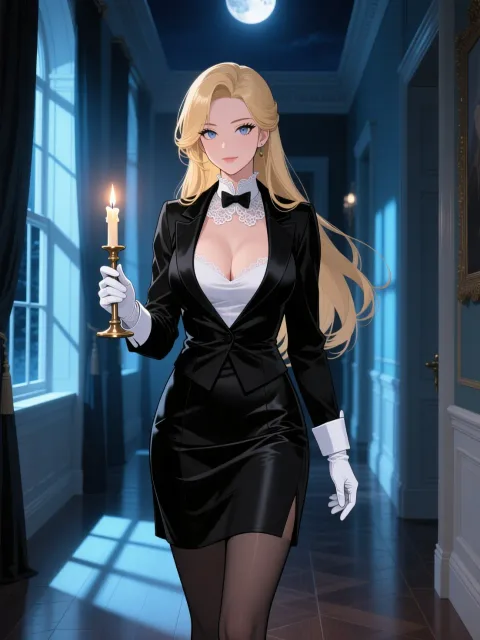 A mansion late at night、a long - 女執事
