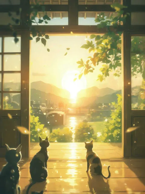 縁側で昼寝、猫と一緒、やわらかな光