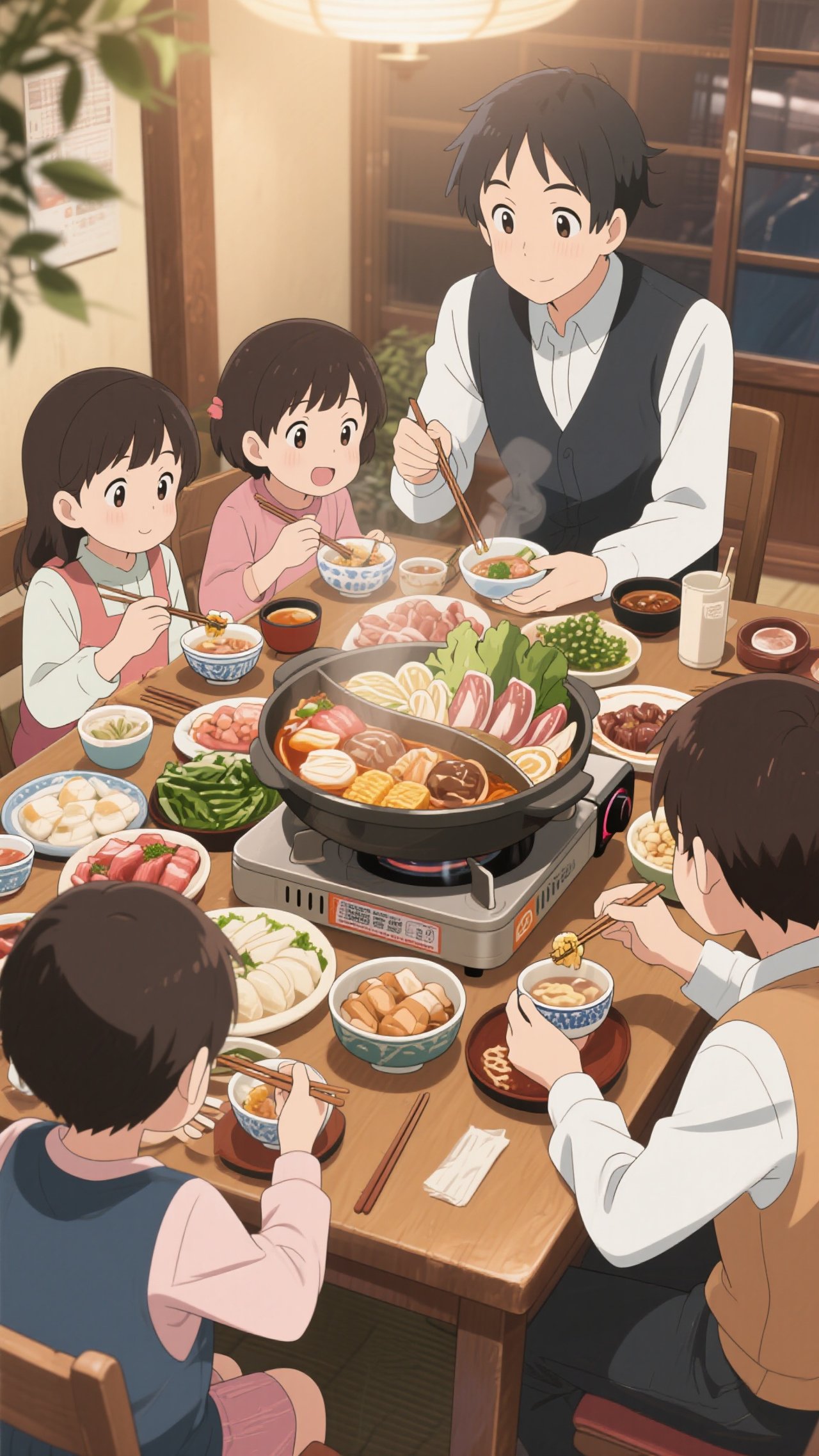 鍋を食べている家族