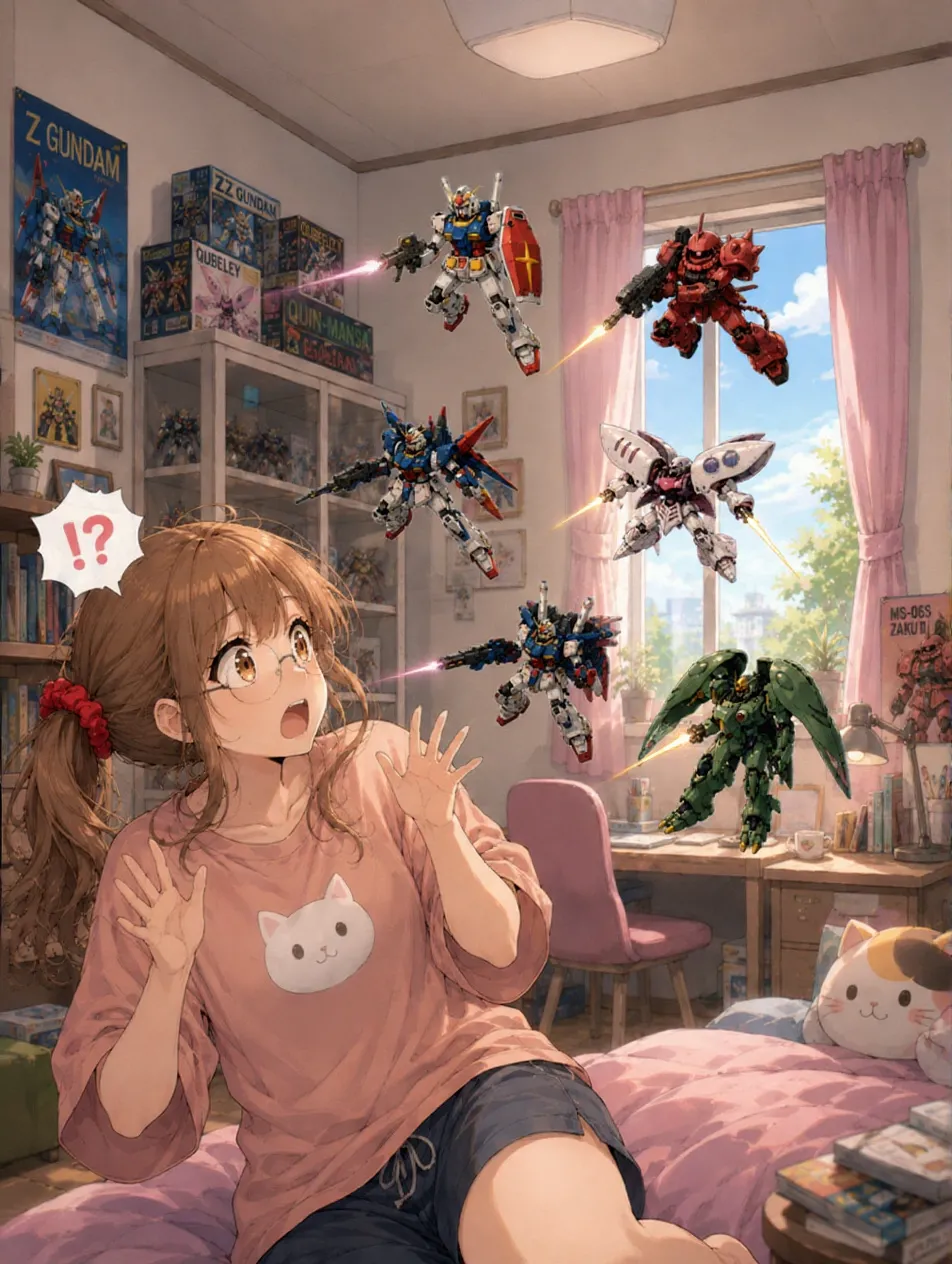 菜摘の部屋のフワリと浮いたガンプラ。