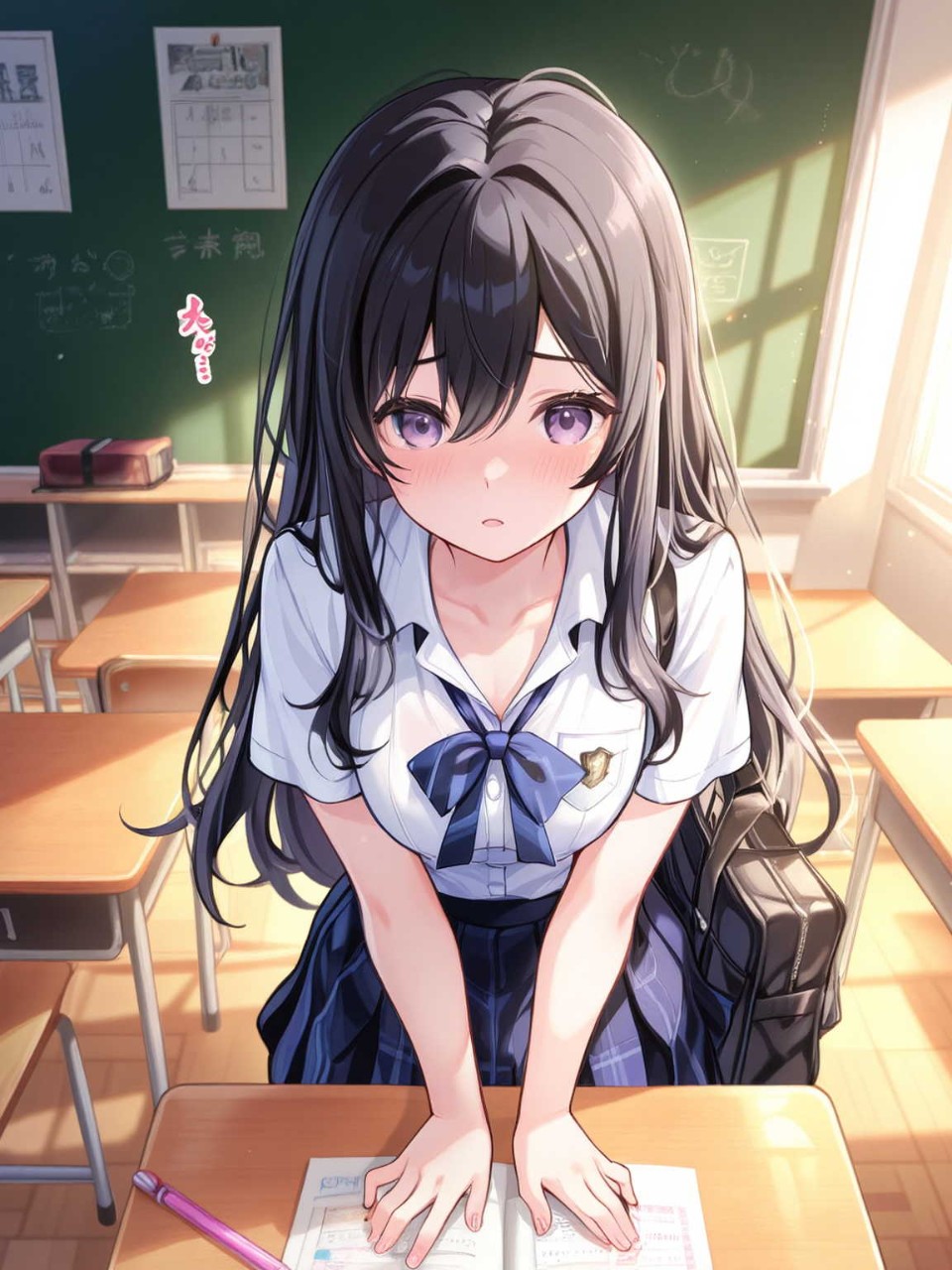 放課後の教室内で二人きりでねえ貴方私にこの問題教えてくれないと貴方に甘える美少女高校生♡♡ — 香風さんのAIイラスト