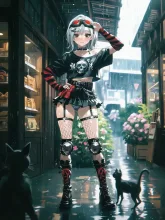 雨に降られて雨宿り…パンク娘と黒ニャンコ…銀