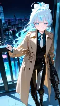 トレンチコートと機関銃水色ちゃん