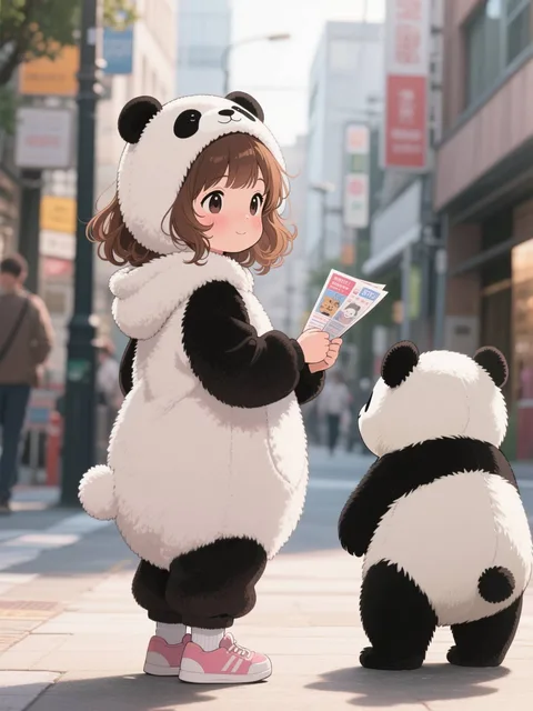 もふもふパンダのビラ配り♪(˶¯ᵕ¯˶)