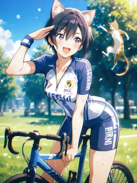 猫と一緒にサイクリング