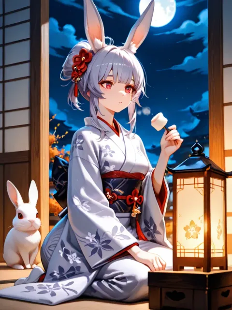 月明かりに照らされた月面の宮殿で - 月の兎娘