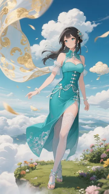 空中庭園で微笑む風神美少女