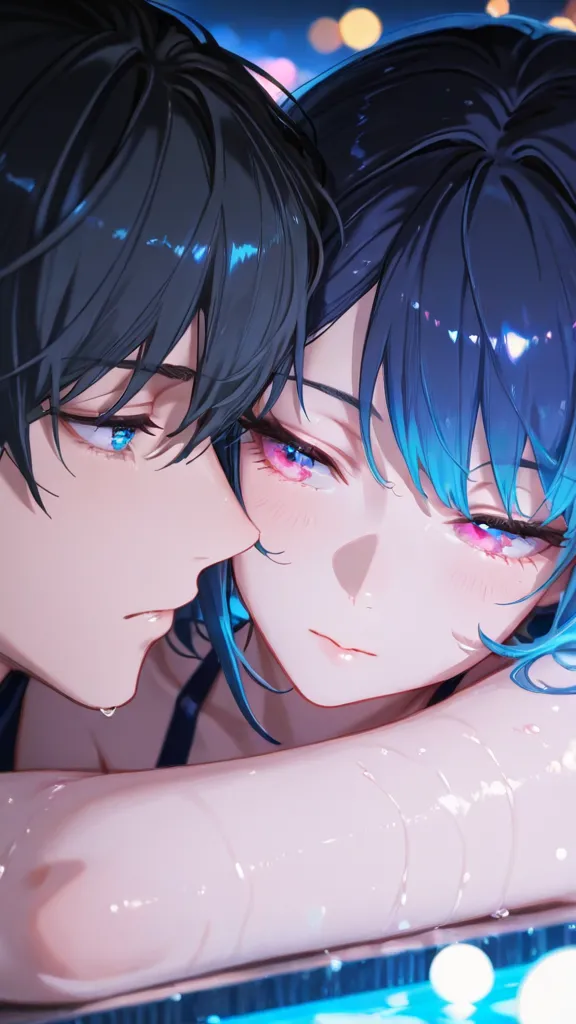 宵のナイトプール・少年と少女
