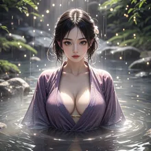天然温泉に佇む