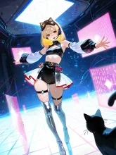 サイバーなeスポーツ会場にやってきた…パンク娘と黒ニャンコ…黄