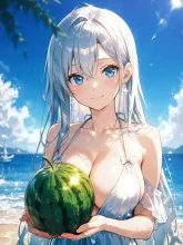 スイカと夏の女性·初夏チャレンジ の投稿作品