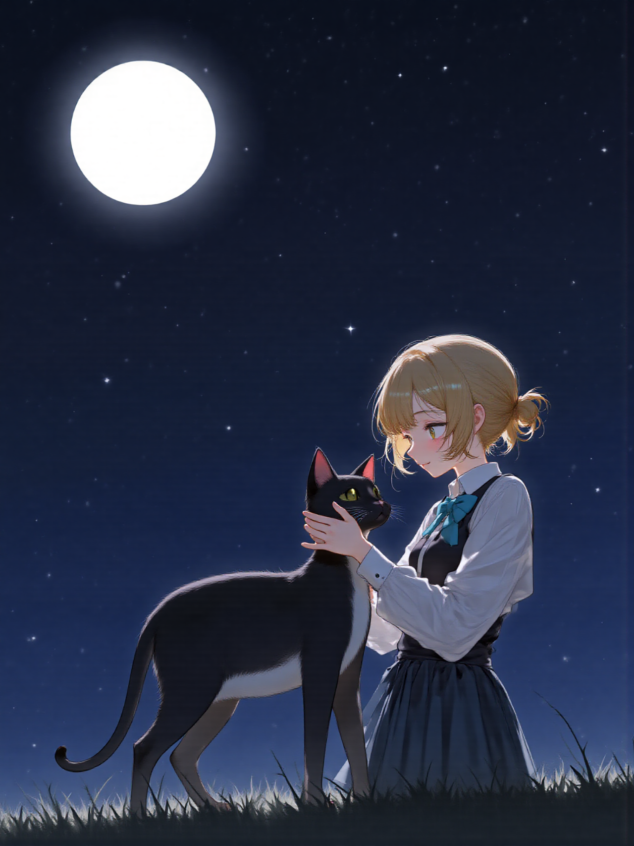 光る月の下で — サンタさんのAIイラスト