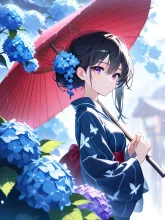 紫陽花と和傘