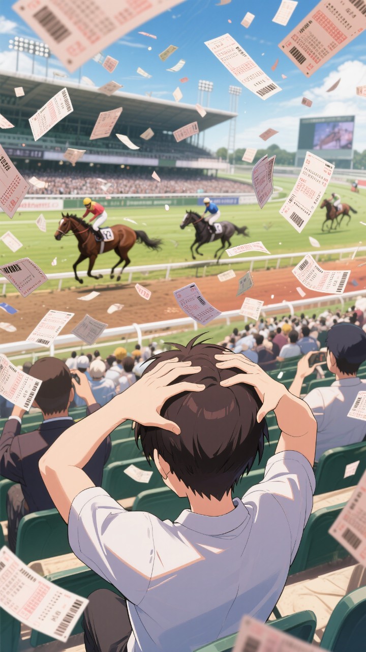 ハズレ馬券を撒き散らし…。