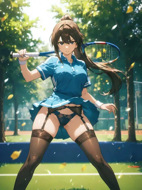 真剣な表情の女子テニスプレイヤーの試合 - 夏のテニス少女