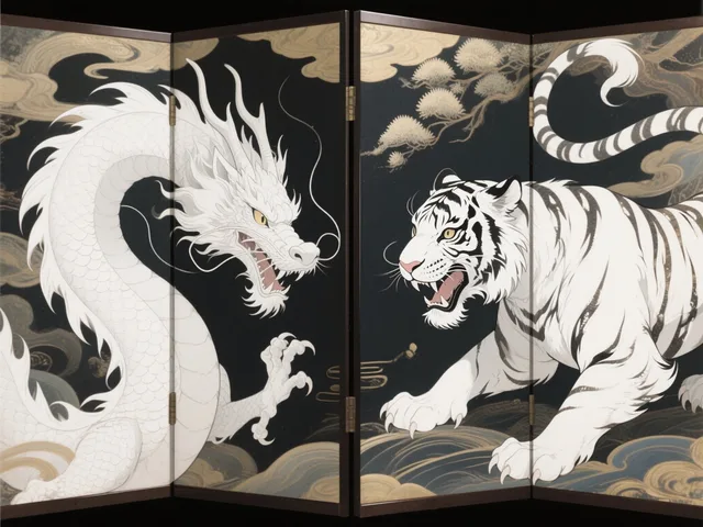 対峙する白虎と白龍