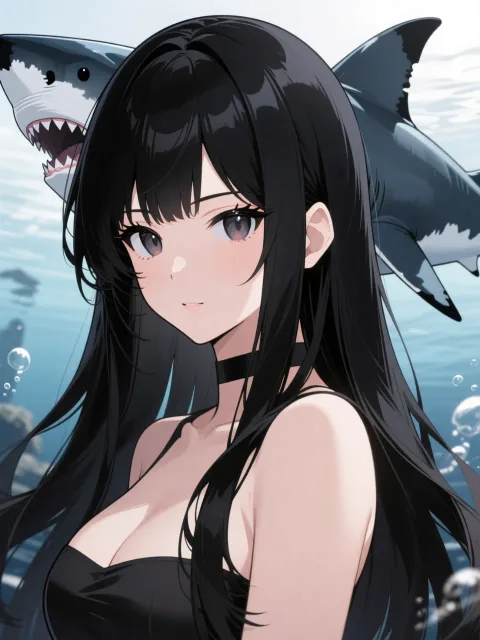 黒髪ロングの美女、ギャル