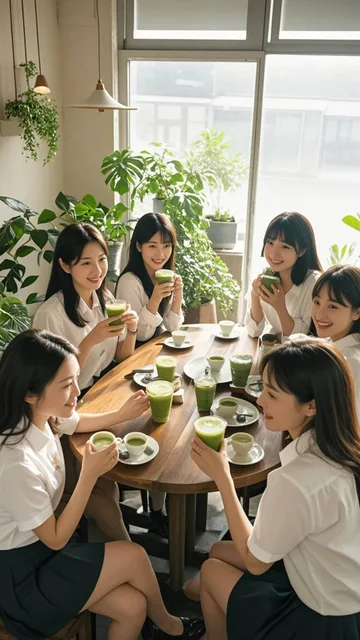 抹茶ラテを堪能する女子会