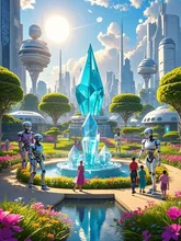 人間とAndroidが共存する花と緑溢れる世界