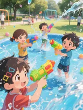 みんなで水遊び