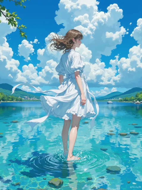 水面に立つ。