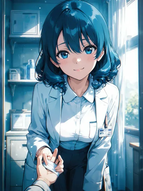 anime style、POV perspective - 白衣の保健室の先生