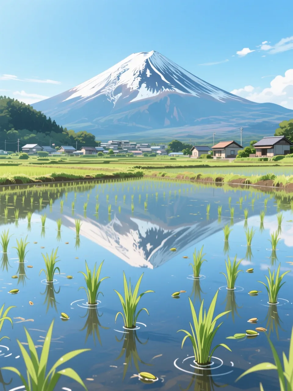 田んぼの中の富士山