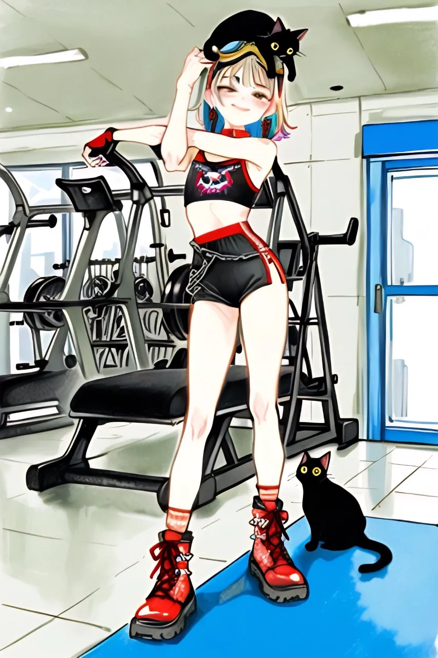 スポーツジムにやってきた…パンク娘と黒ニャンコ…金