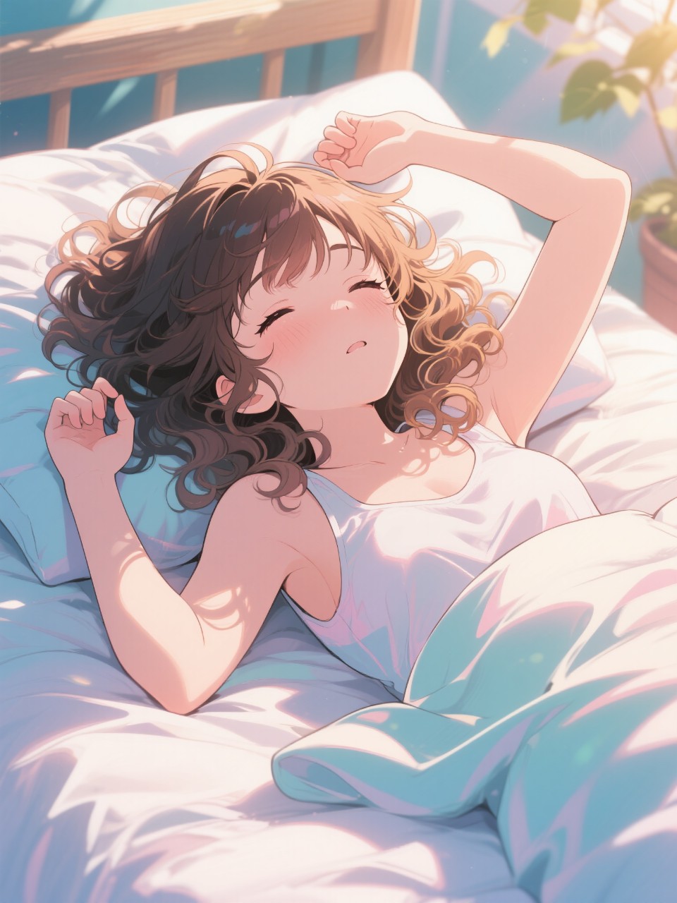 天然パーマと寝癖でくしゃくしゃ。