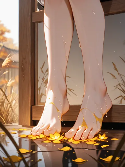 秋の七草を無造作に束ねて竹筒に生けた一叢、縁側の隅
