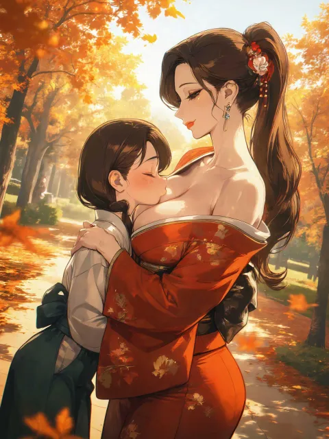 二人の女性について: 美しい大人女性が抱き合ってキスをしてい…